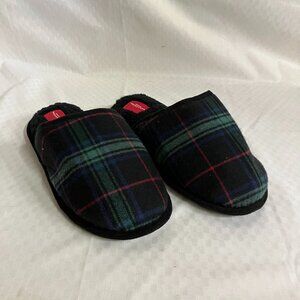 Wondershop Men's Small Navy Blue Plaid Scuff Slippers Slide Mule Sandal Faux Fur